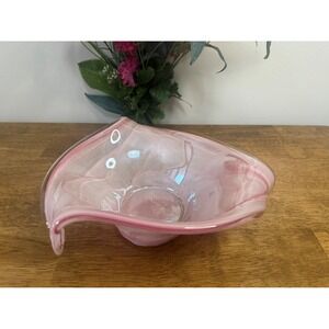 Vintage Pink Swirl Handblown Art Glass Bowl Murano Style Centrepiece Decor